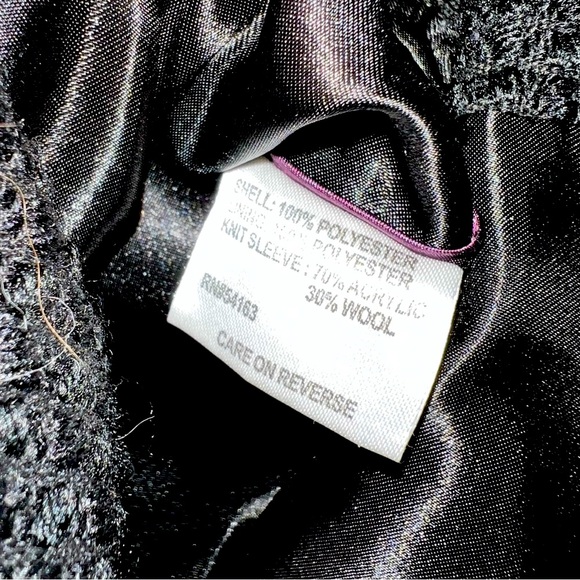 Calvin Klein Black Asymmetrical Coat Peacoat w/Knit Sleeves Size 10 Oversized - Picture 12 of 14